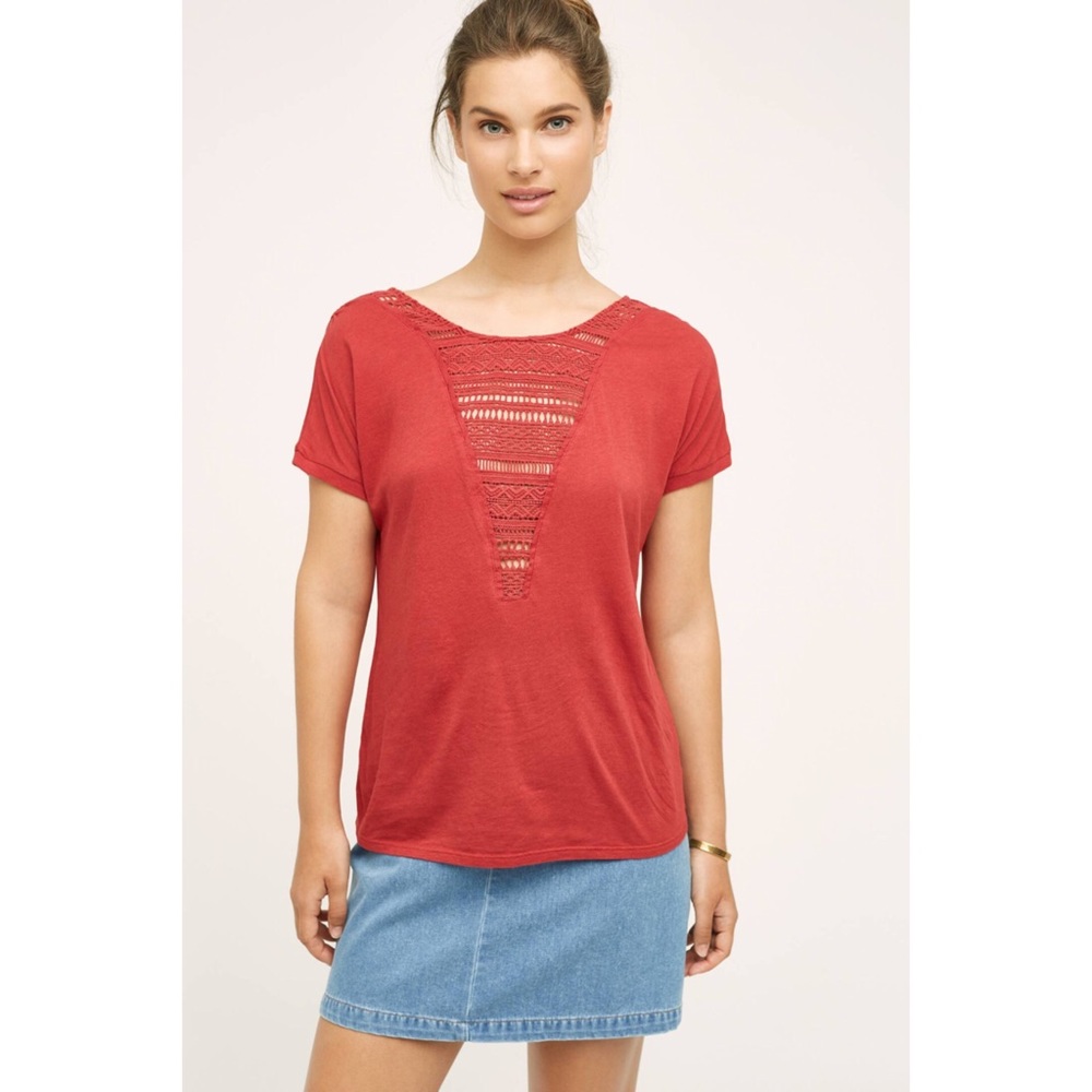 NWT Anthropologie Tiny Macrame Bib Tee Red Small